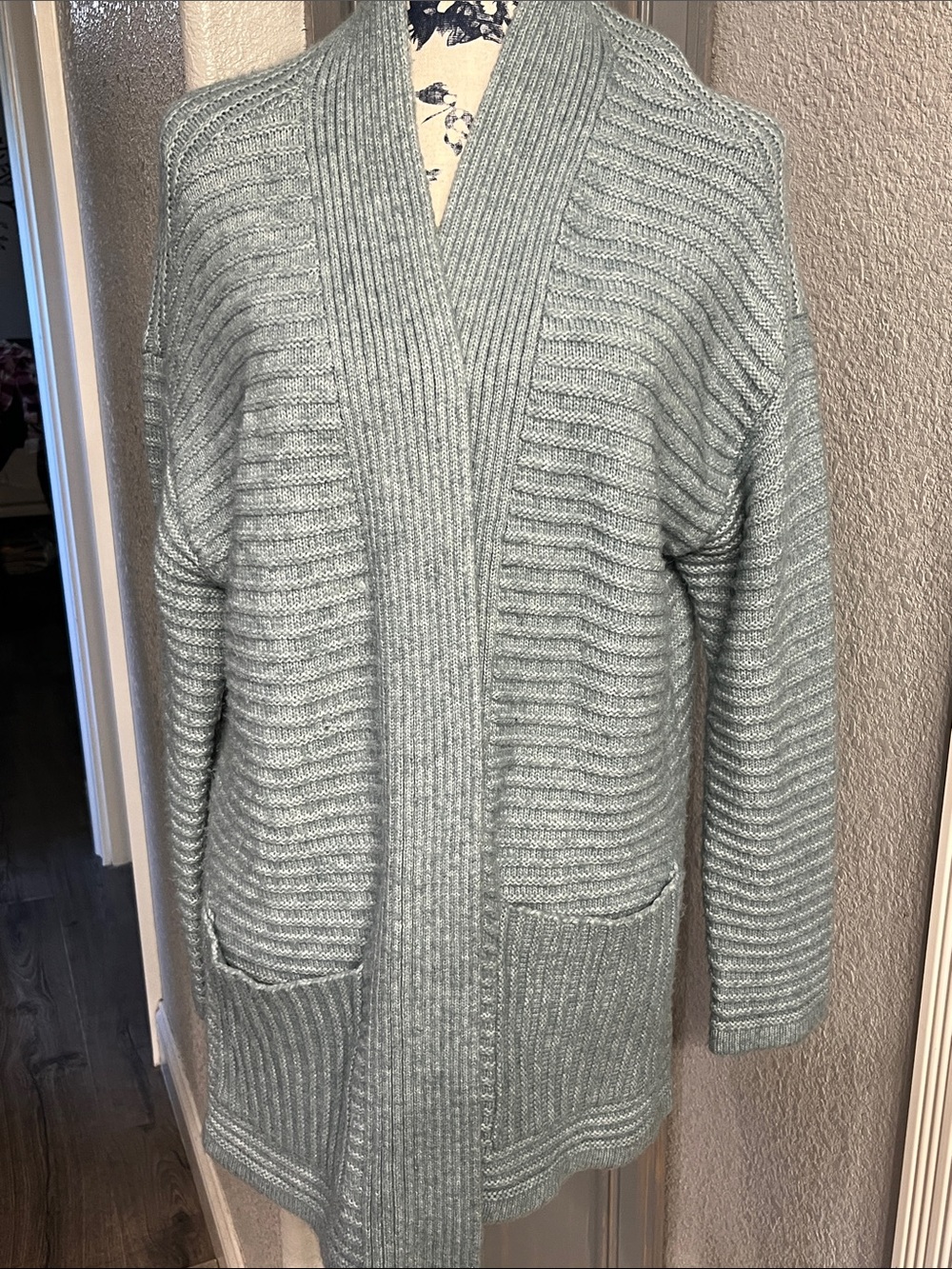 Nine West Mint Green Open-Front Ribbed Cardigan
